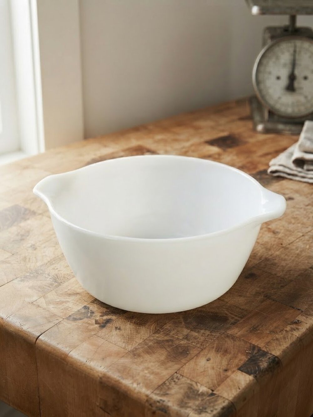 Fire King White Milk Glass Mixing Bowl with Side Handles